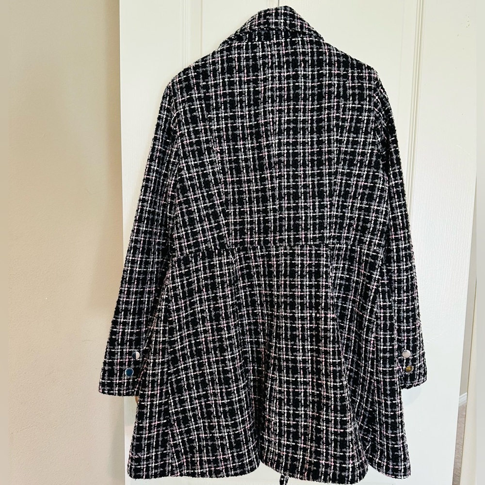 NWT Laundry by Shelli Segal Tweed Plaid Coat Jacket Fit & Flare Women Black -M - Picture 7 of 16